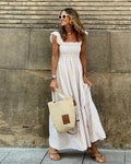AURORA – PLAID RUFFLED-SLEEVE SMOCKED MAXI DRESS