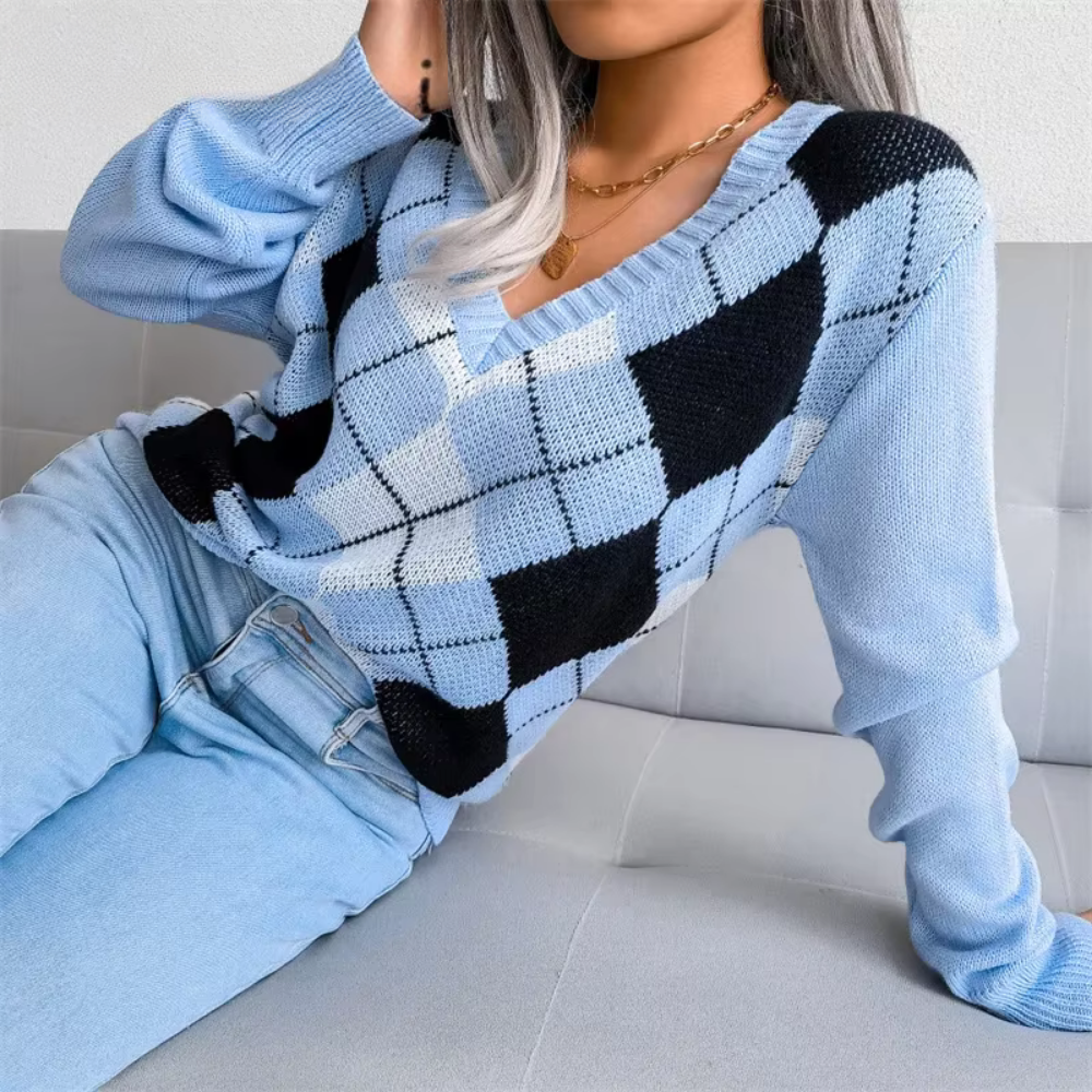 Textured V-Neck Knit Sweater