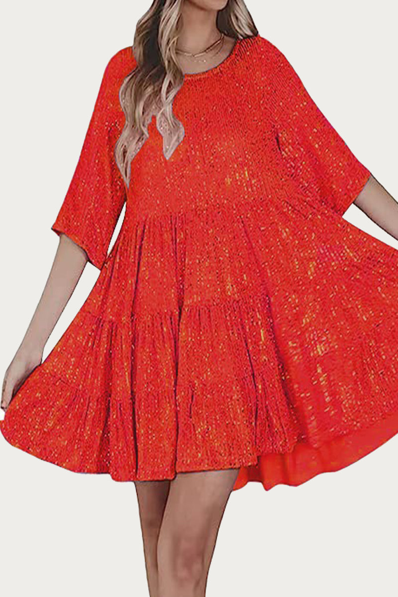 ELSINYA – CASUAL SOLID SEQUIN A-LINE DRESS