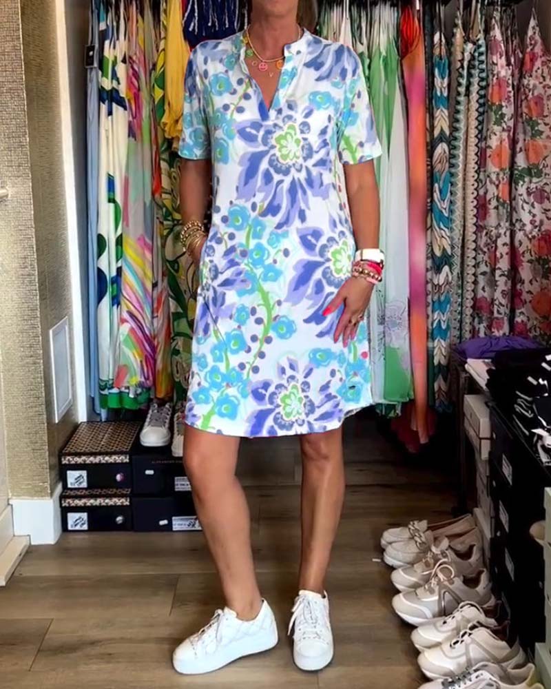 LVENDRA - Short Sleeve Floral Print Dress