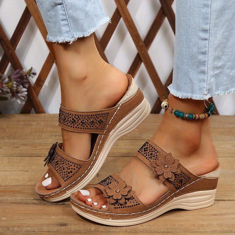 Delor Floral Wedge Slides