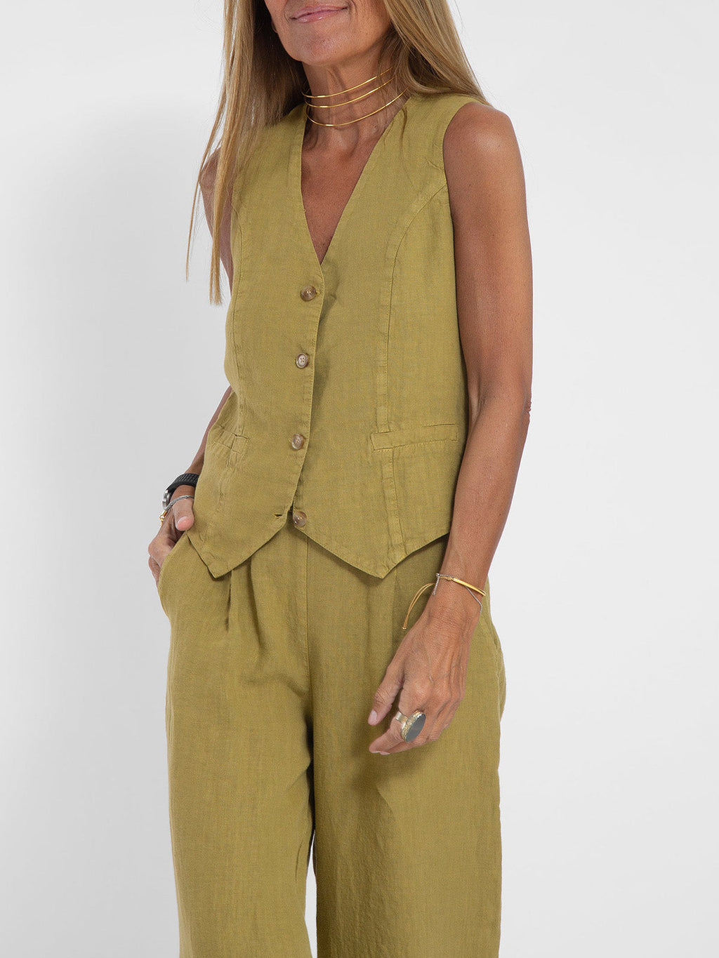 Jessica - Buttoned Vest & Wide-Leg Trousers Set