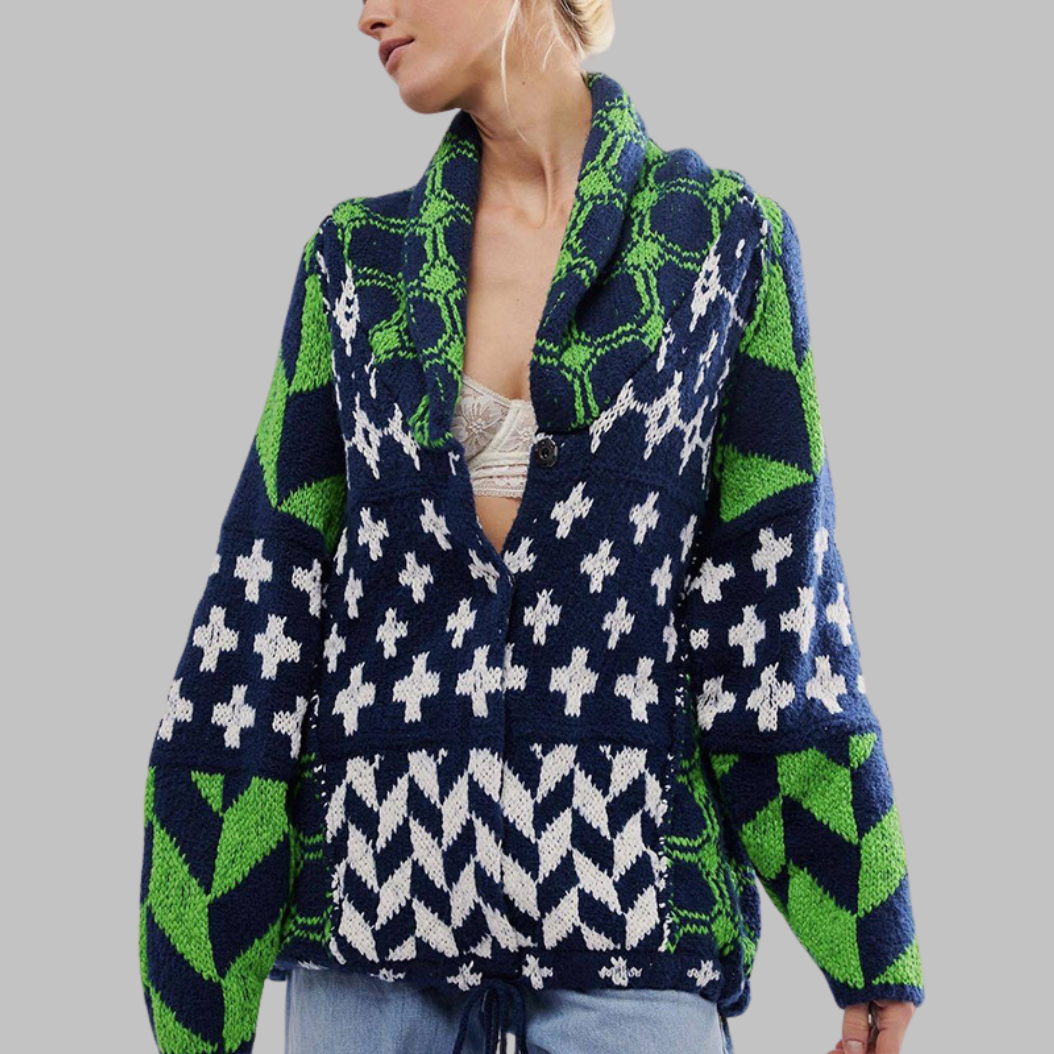 PORTIA – VINTAGE BUTTON-DOWN COLLAR LONG SLEEVE OVERSIZED CARDIGAN