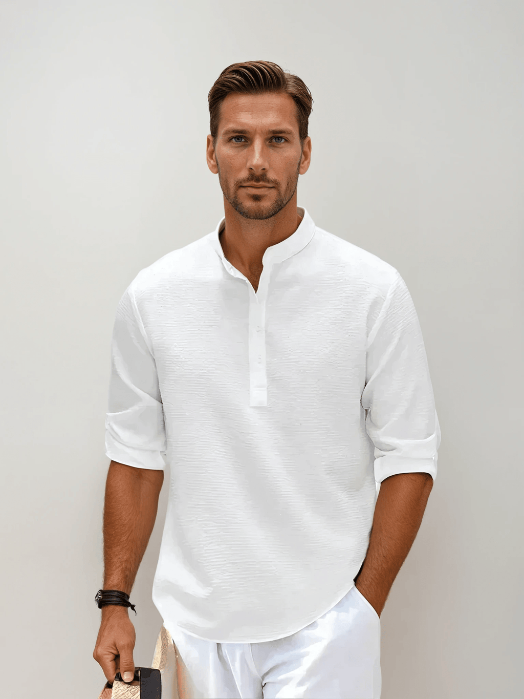 KORA – TEXTURED HENLEY COLLAR WAFFLE SHIRT