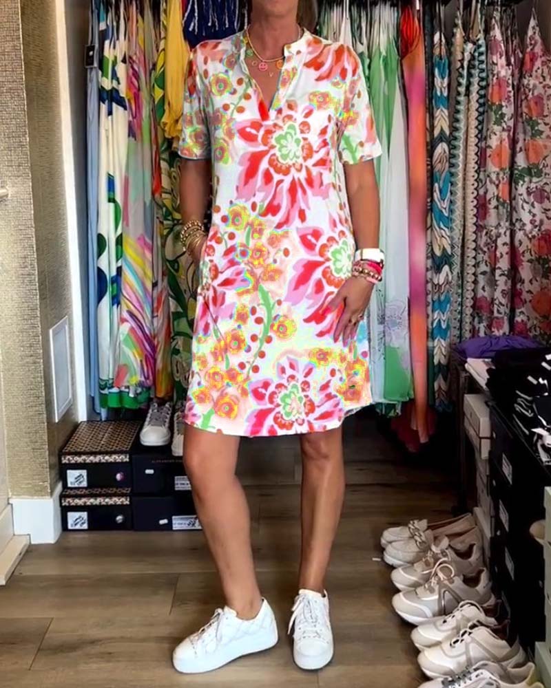 LVENDRA - Short Sleeve Floral Print Dress