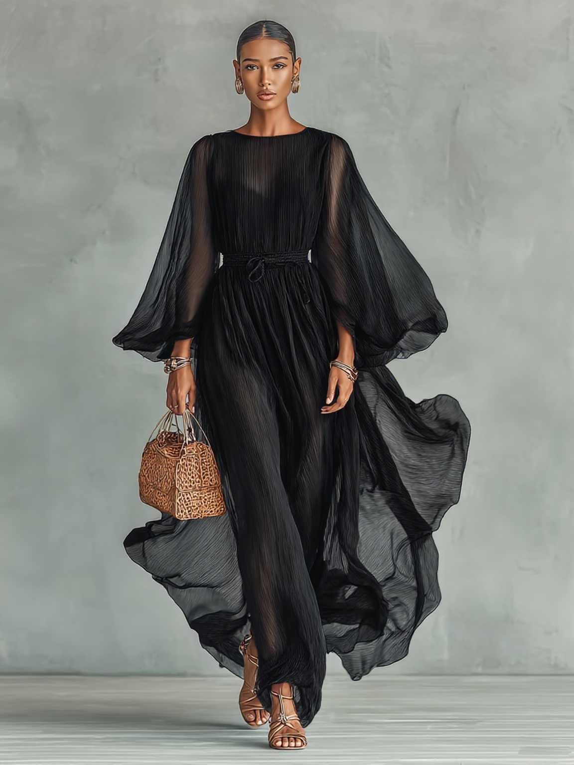 JOILENE – LONG SLEEVE CHIFFON DRESS