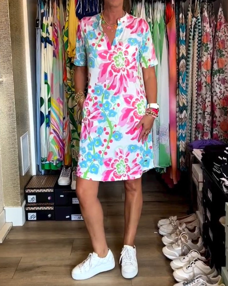 LVENDRA - Short Sleeve Floral Print Dress