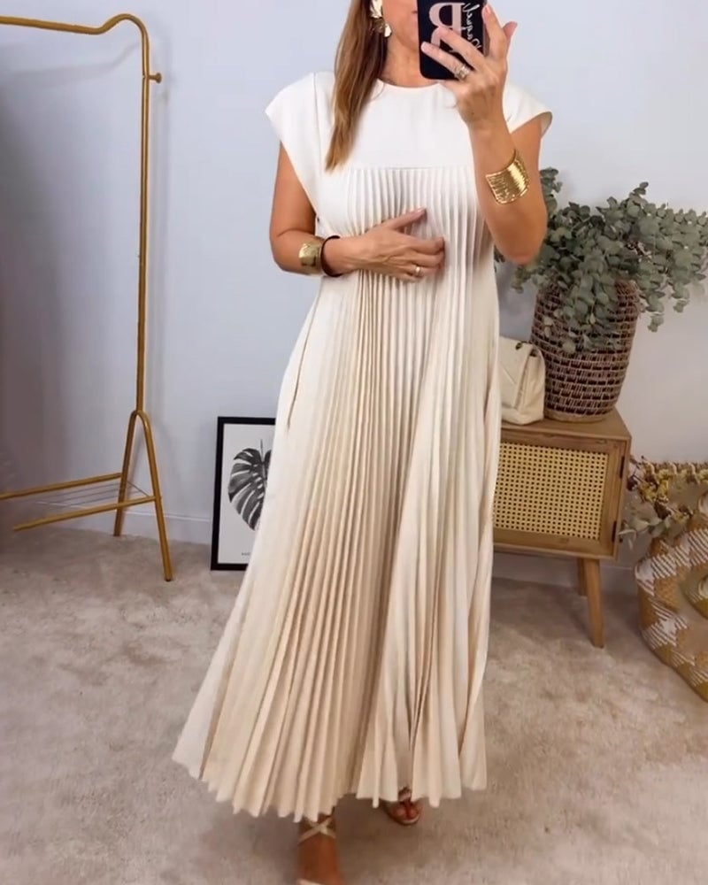 Women’s Short Sleeve Pleated Maxi Dress