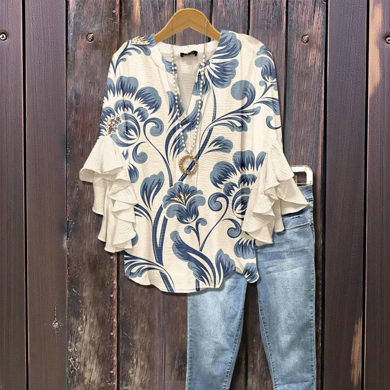 THALIORA – ELEGANT BLOUSE WITH RETRO FLORAL PATTERN