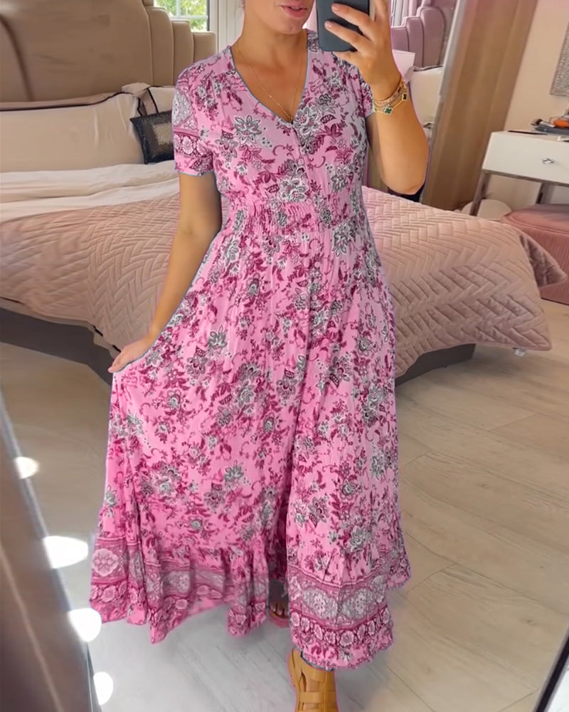 Ophelia | Floral Print V-Neck Dress