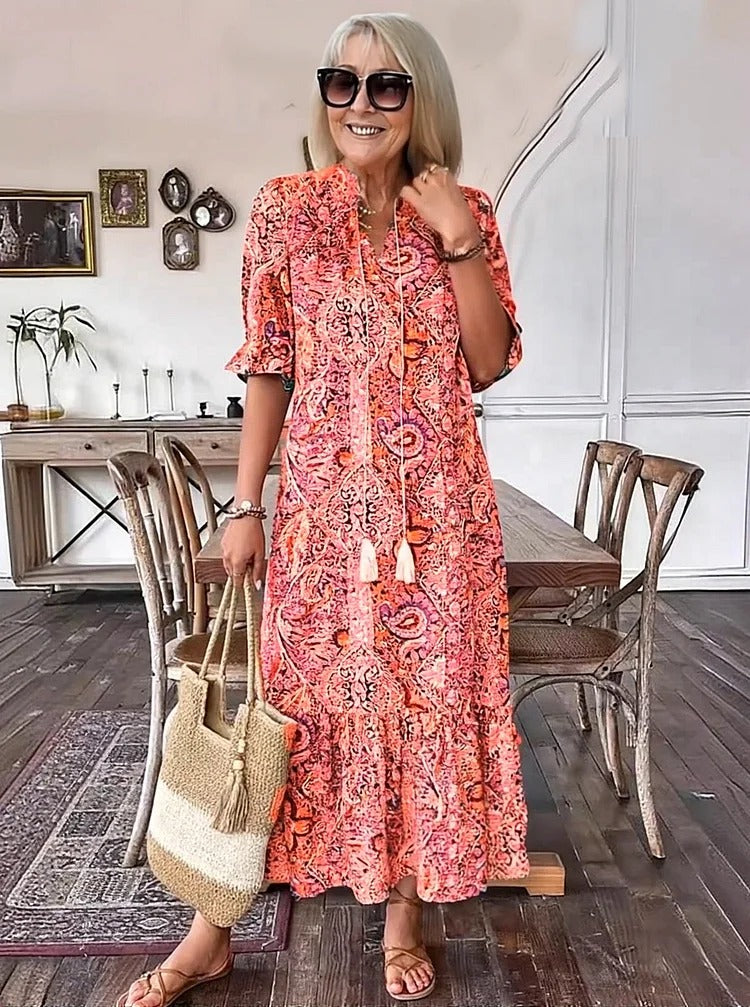 REVAYA – BOHEMIAN PAISLEY TASSEL TIE DRESS