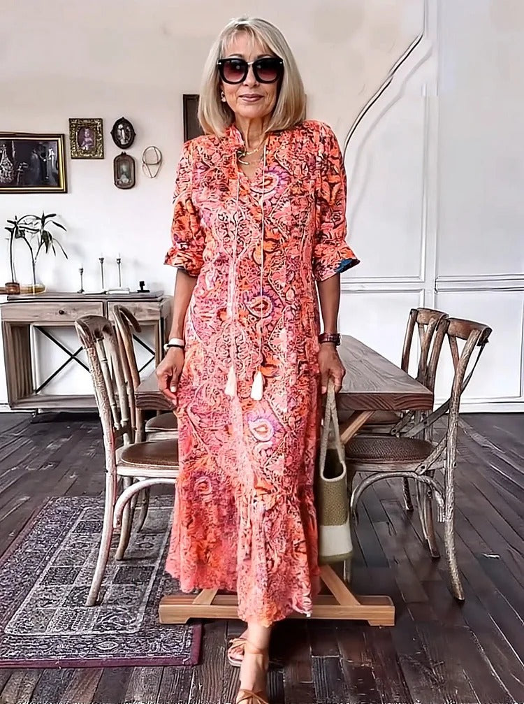 REVAYA – BOHEMIAN PAISLEY TASSEL TIE DRESS