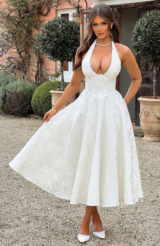 AVALYN – ELEGANT HALTER MIDI DRESS