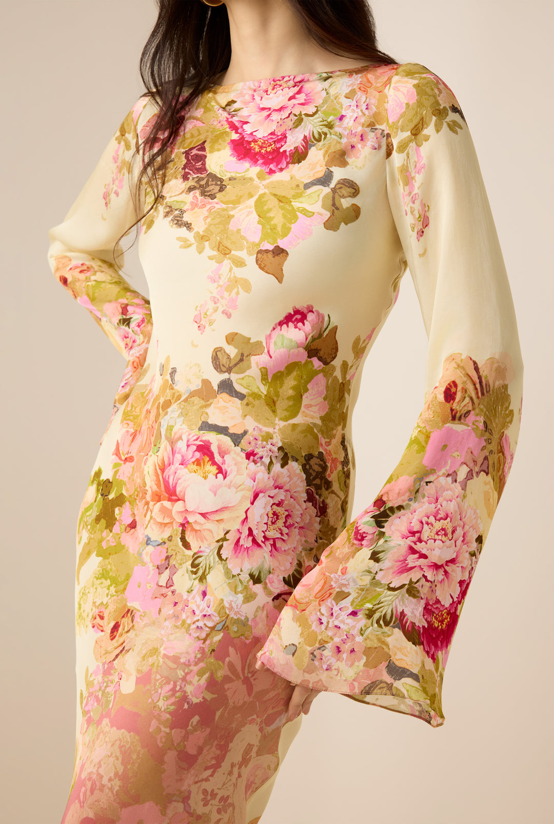 AVIANA – FLORAL LONG DRESS WITH BELL SLEEVES