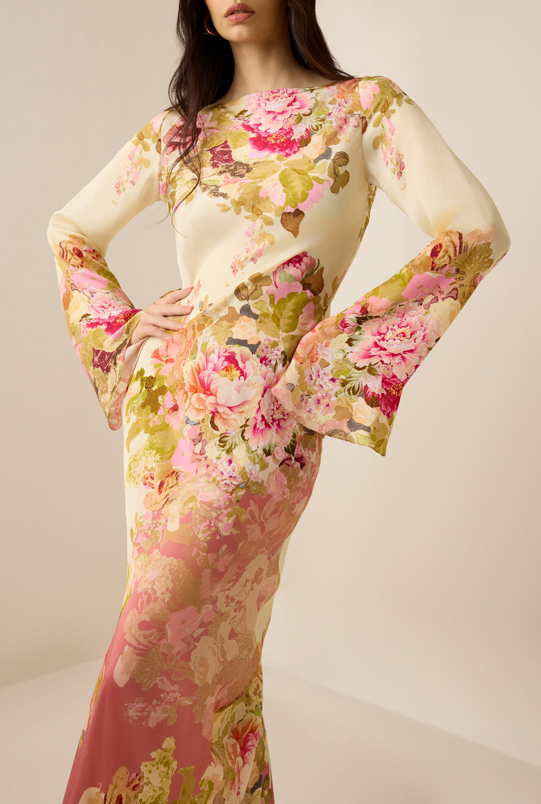 AVIANA – FLORAL LONG DRESS WITH BELL SLEEVES