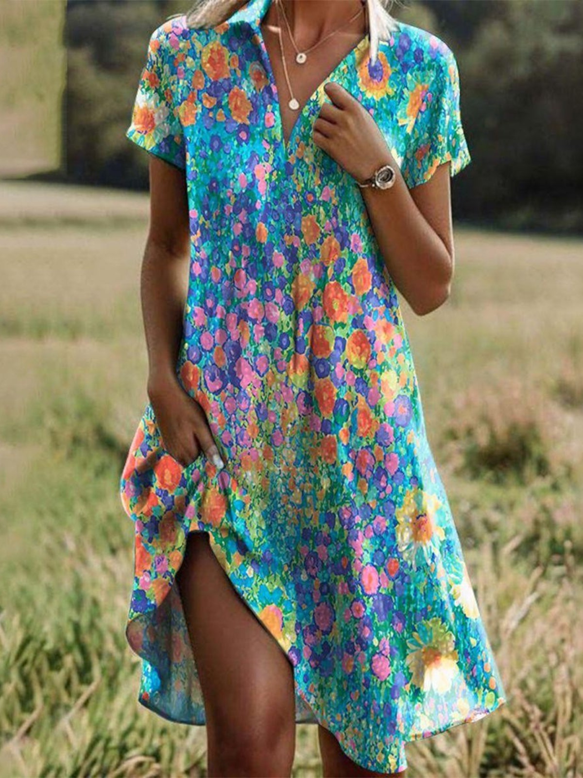 FAERELUNE – VINTAGE BOHO V-NECK DRESS