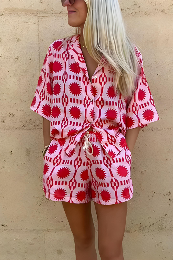 MARISSE – BEACH STYLE PRINTED SHIRT AND SHORT SET