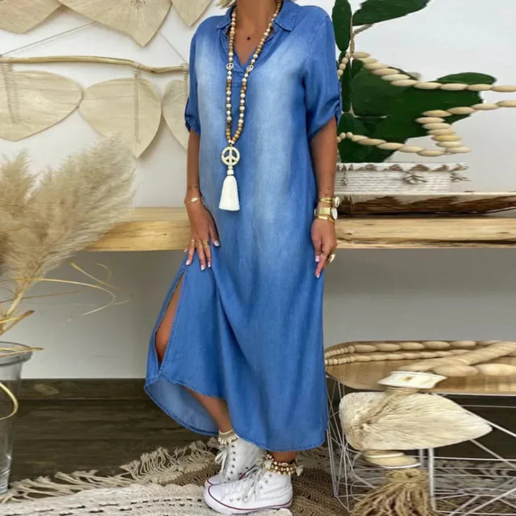Ilse - Summer V-Neck Half Denim Dress