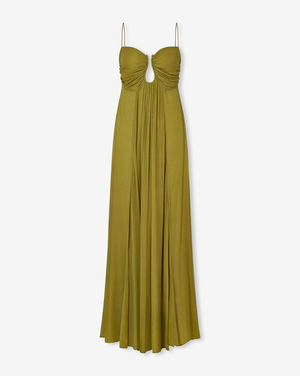 KORA – SUN-WASHED OLIVE RUCHED MAXI DRESS