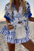 Zanika - Short Linen Set with Palm Print