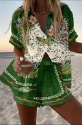 Céphira - Short Linen Set with Horse Print