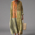 Vivienne - Earthy Patchwork Dotted Midi Dress