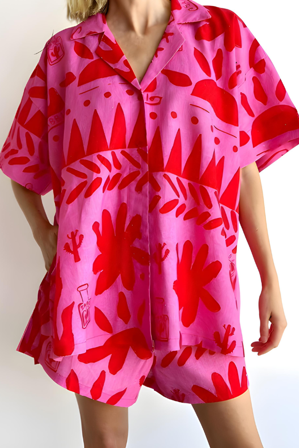 CORALIE – VINTAGE GRAFFITI 2 PIECES SHIRT AND SHORTS SET