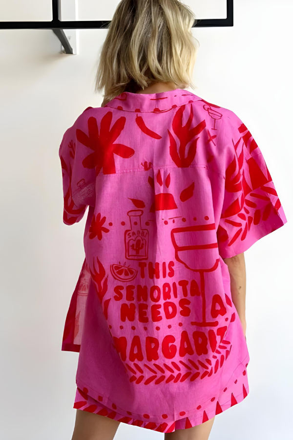 CORALIE – VINTAGE GRAFFITI 2 PIECES SHIRT AND SHORTS SET