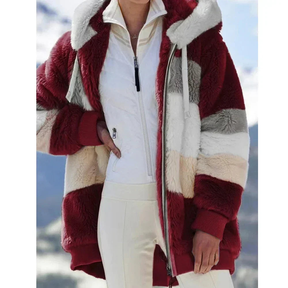 PlaidFusion - Women's Hooded Cashmere Coat