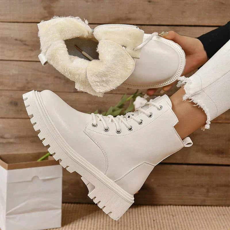 ChicPlush - Women's Plush Lace-Up Ankle Boots