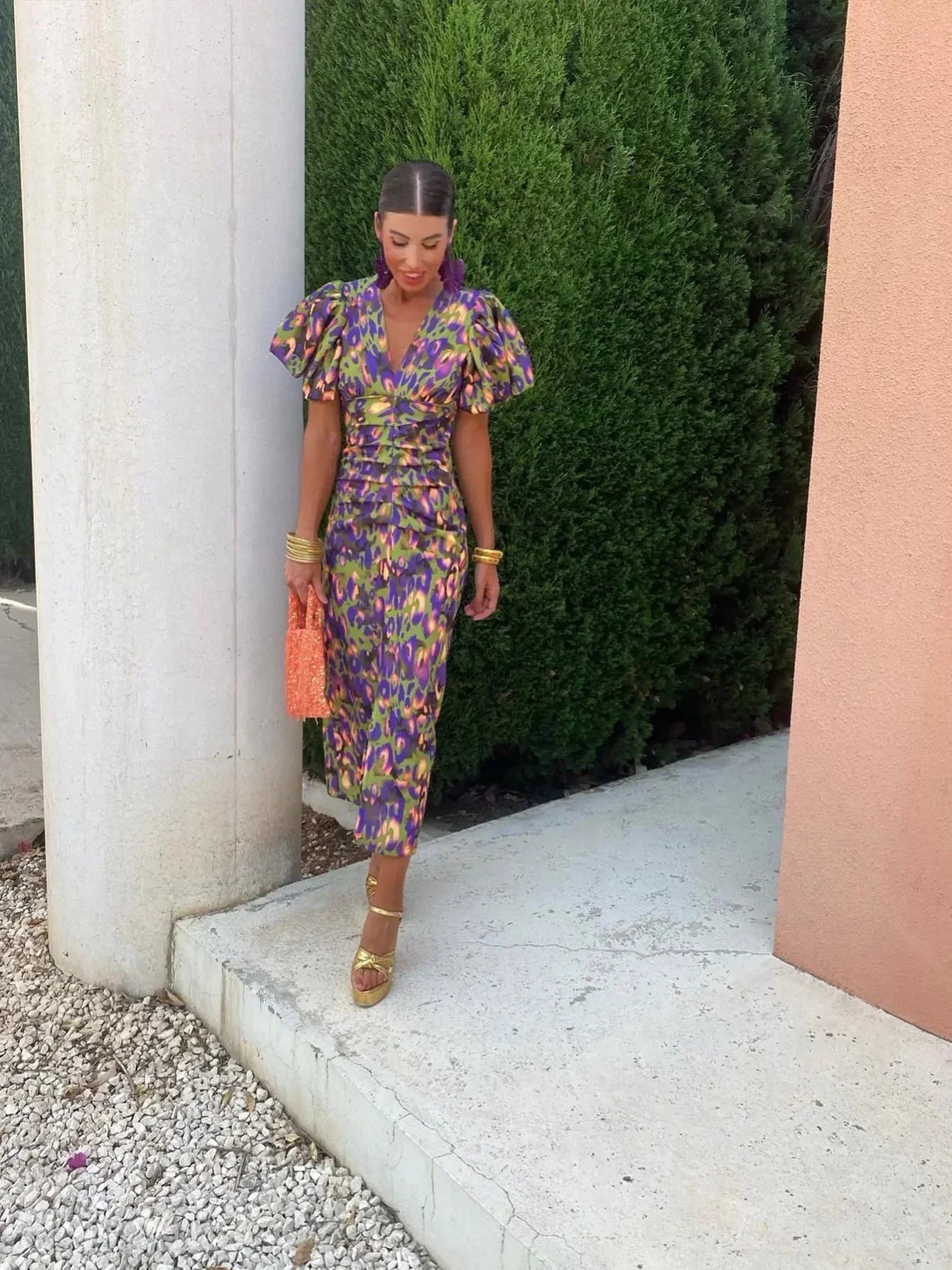 Devika – Vibrant Puff Sleeve Dress