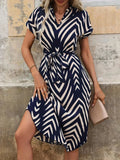DELYRA – GEOMETRIC PATTERN DRESS WITH WAIST KNOT