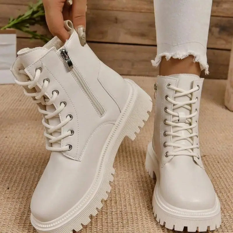 ChicPlush - Women's Plush Lace-Up Ankle Boots