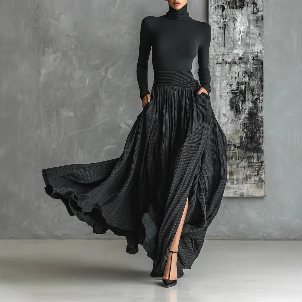 KEZIAH – BLACK LONG DRESS WITH FLOWING GRACE