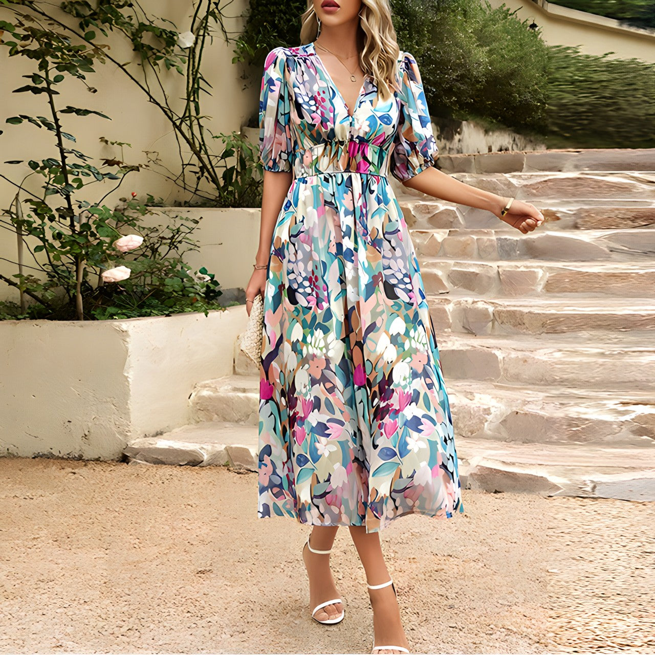 SELANETH – ELEGANT V-SILHOUETTE MIDI DRESS