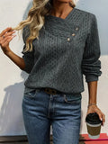 Casual Long Sleeve Pullover with Slant Shoulder