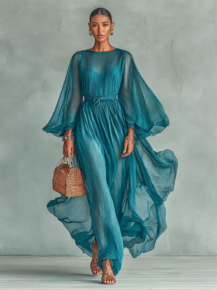JOILENE – LONG SLEEVE CHIFFON DRESS