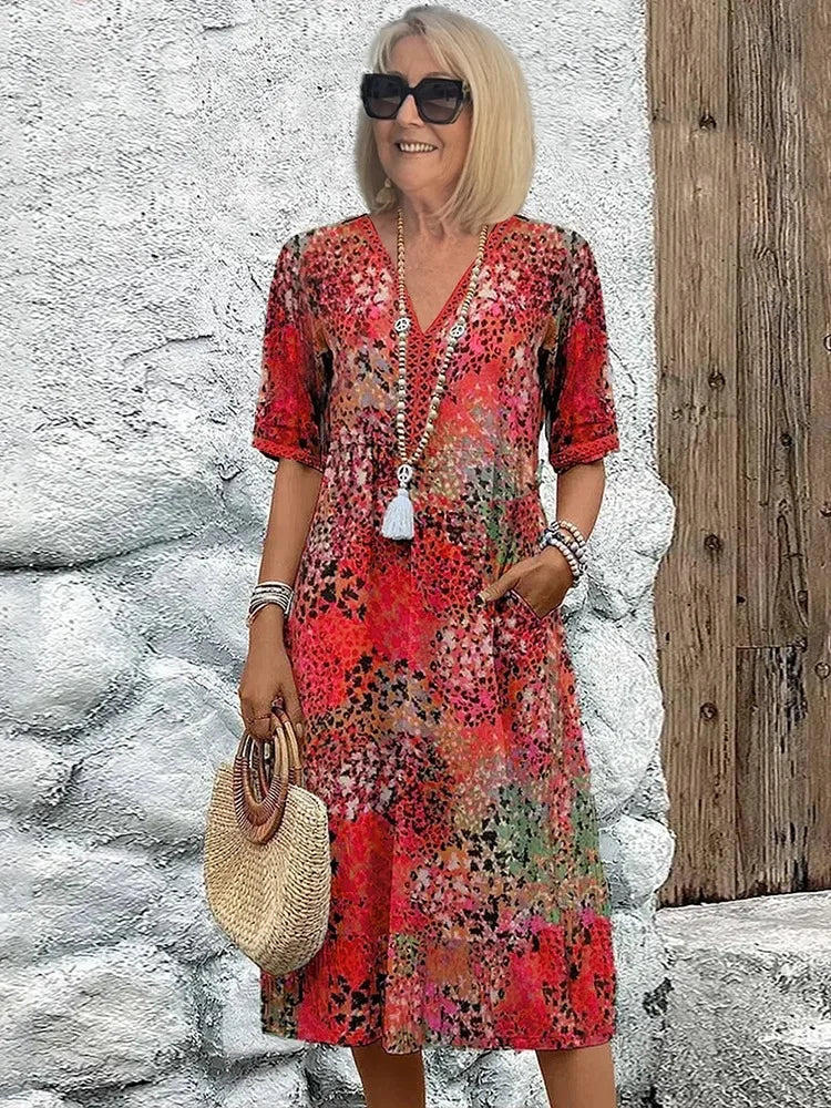 VELINA – LEOPARD LACE V-NECK SUMMER DRESS
