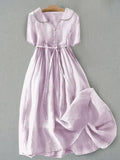 Isla - Elegant Cotton Linen Mid Sleeve Dress
