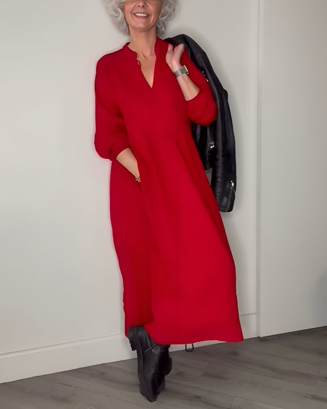 AMANDA – ELEGANT LONG SLEEVE V-NECK MAXI DRESS