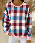 CALENIRAE – ROUND NECK PLAID SWEATSHIRT