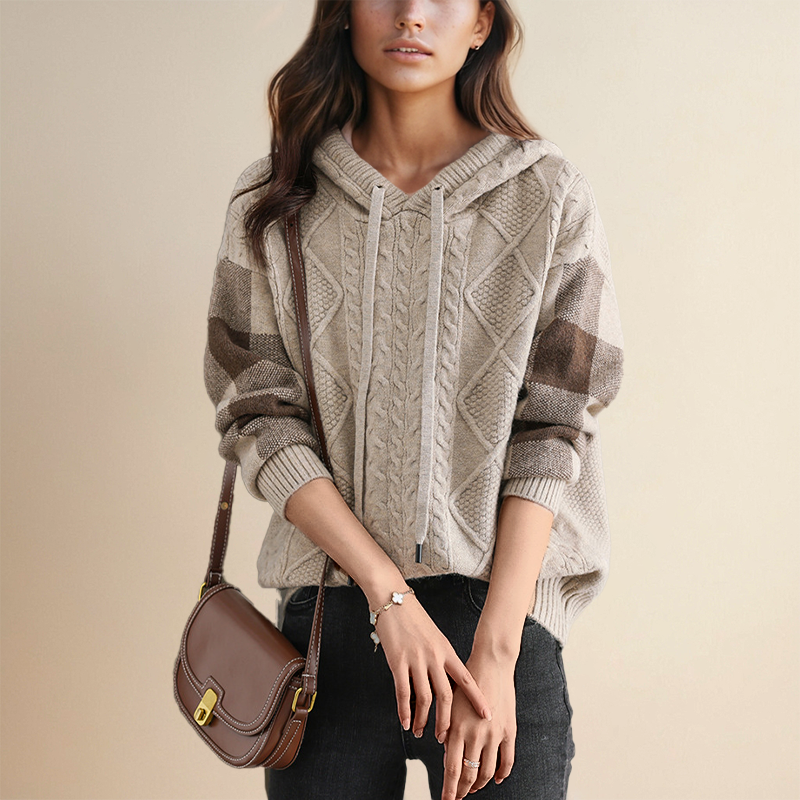 Emily - Cable Knit Hoodie Sweater