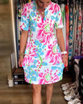 LVENDRA - Short Sleeve Floral Print Dress