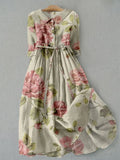 Marley - Vintage Lace-Up Waisted Floral Print Dress