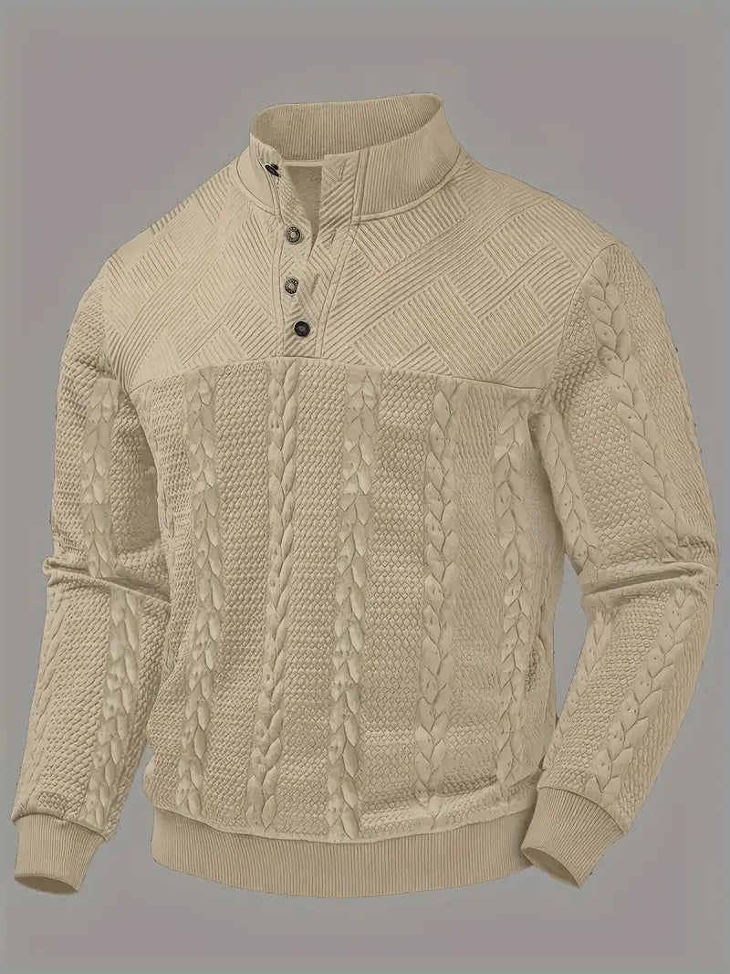 DAWSON – LONG SLEEVE HENLEY SWEATER WITH STRIPES