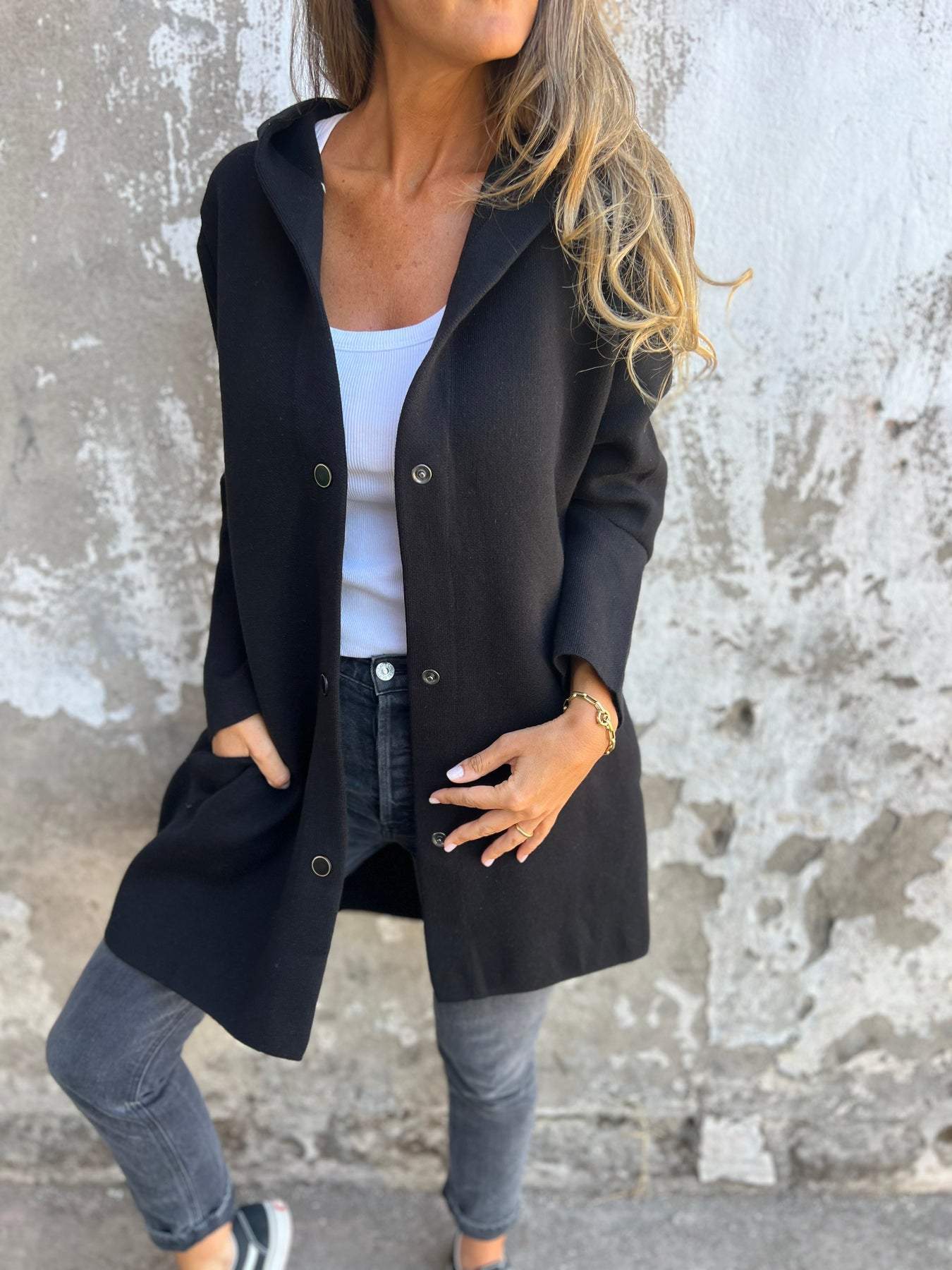 Jacqueline - Casual Hoodie Jacket with Buttons