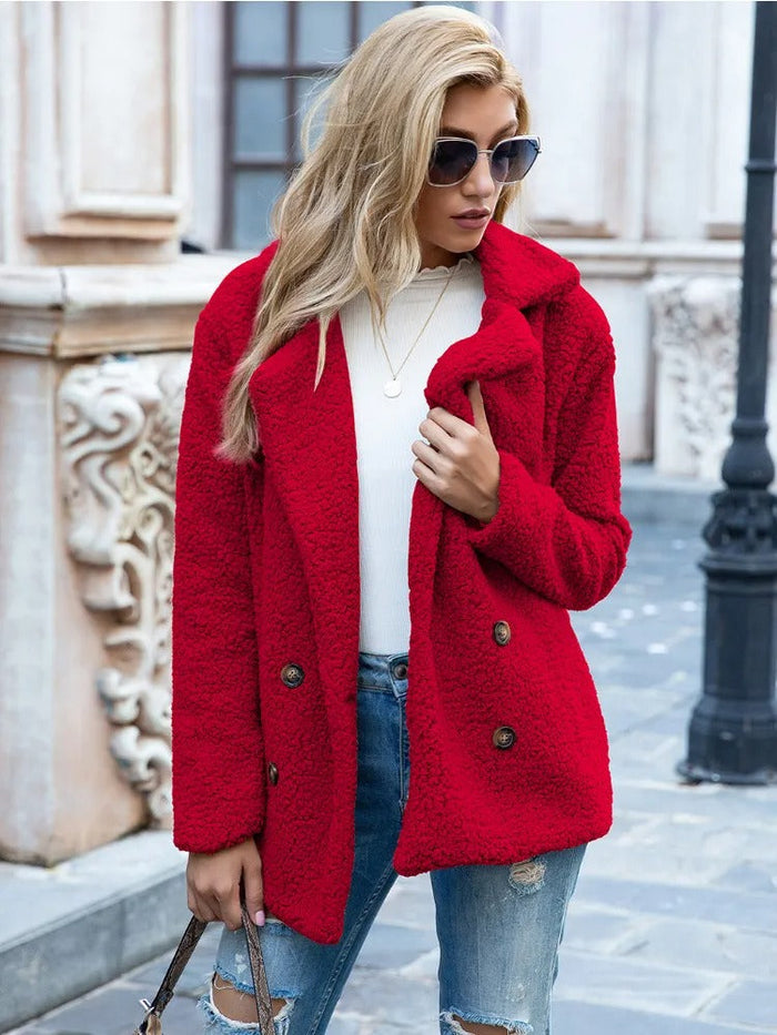 THIRALE – LAMB FUR COLLAR TEDDY COAT