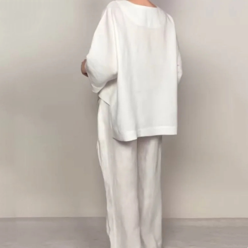 Cotton Linen Short Sleeve Two Piece Set